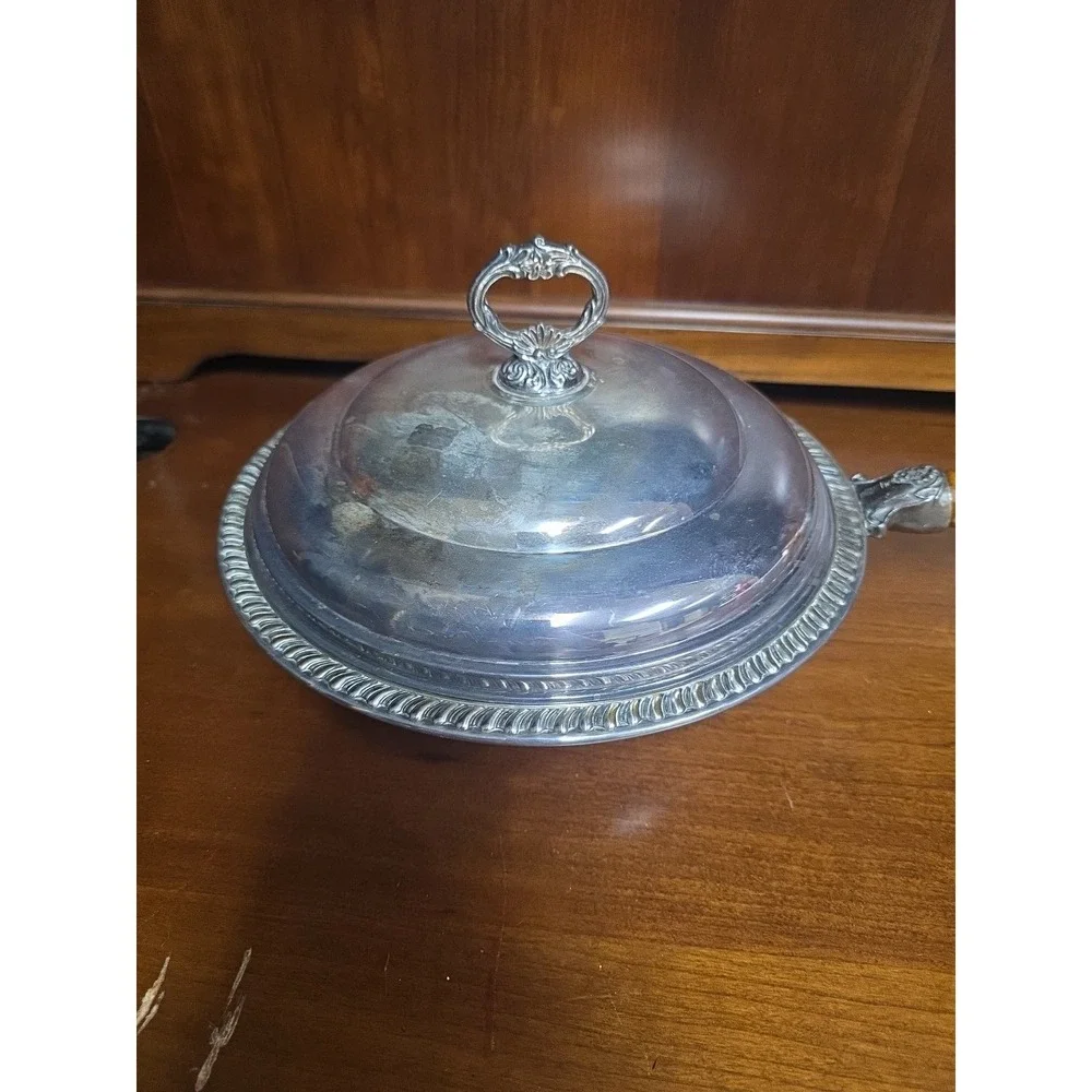 Silver‎ Plate Wood Handle Chafing Pan Dish Set With Lid